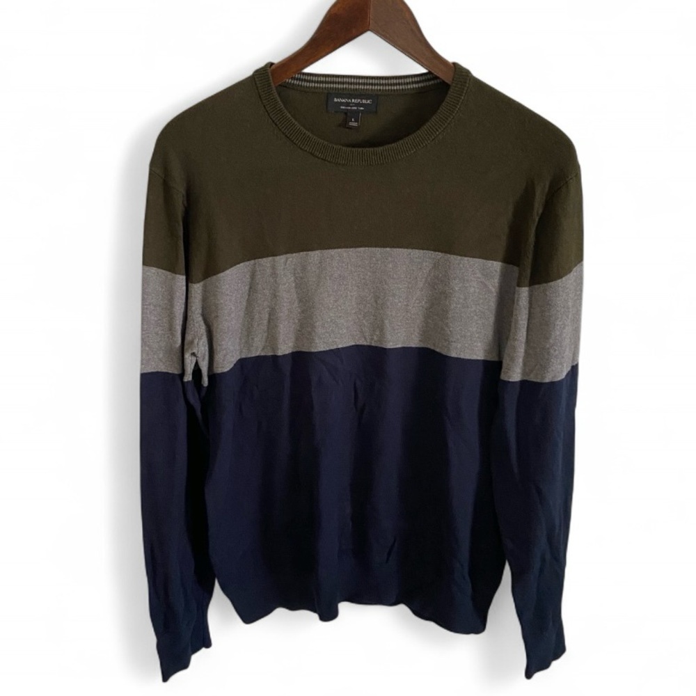 Banana Republic Colorblock Mens Striped Cashmere Silk Cotton Blend Sweater Large